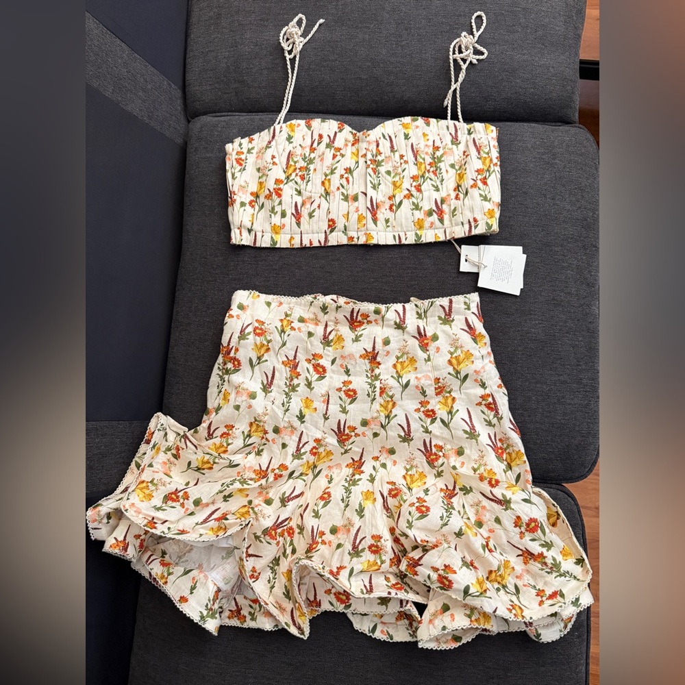 (BNWT) Agua by Agua Bendita Clemenitina Crop Top and Ruffled Mini Skirt Set